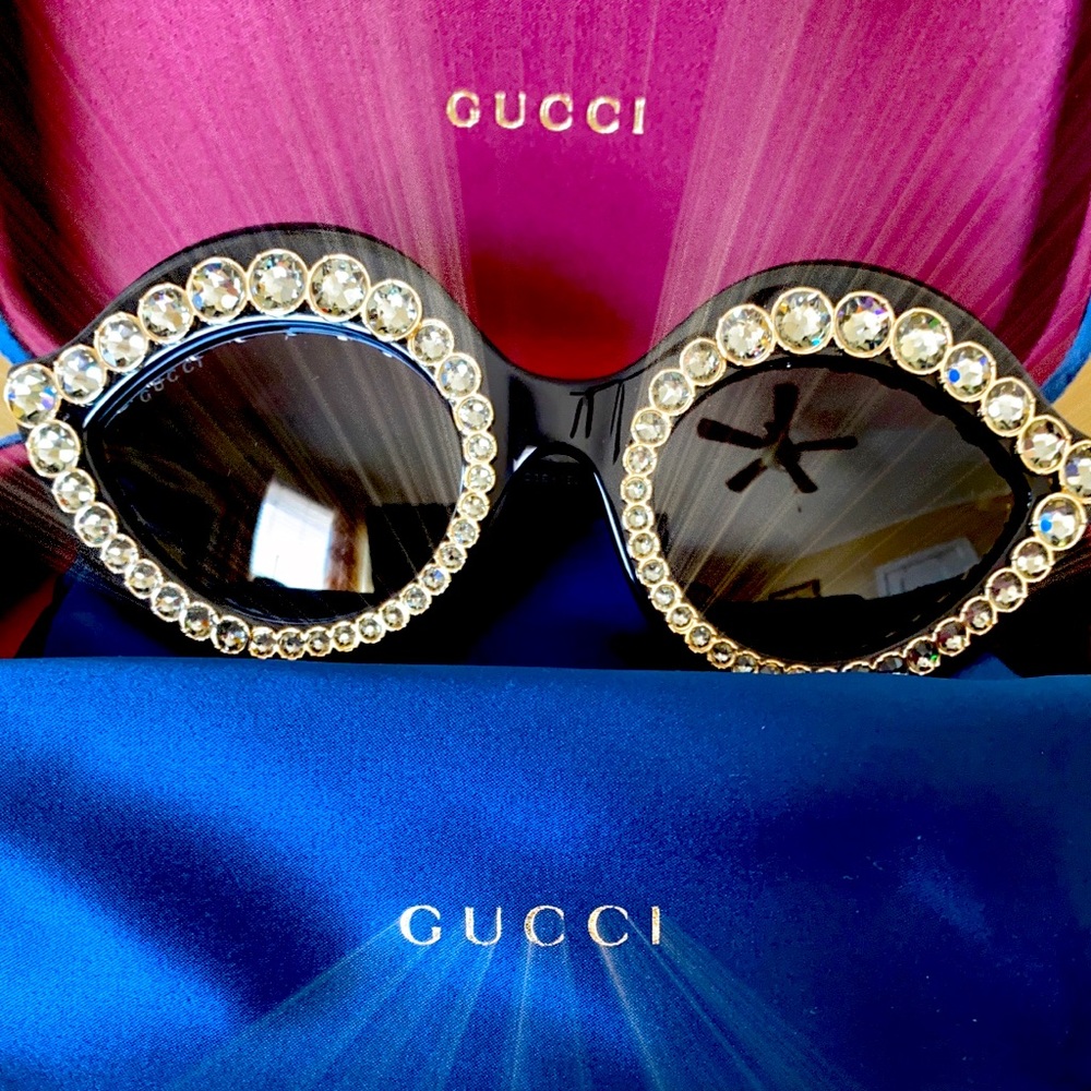 Gucci Crystal Studded Cat Eye Runway Sunglasses